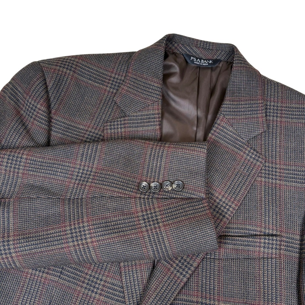 Jos A Bank Mens 41R Brown Plaid 100% Wool Blazer Sport Coat Jacket